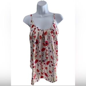 White and Red Smocked Pleated Tank Top